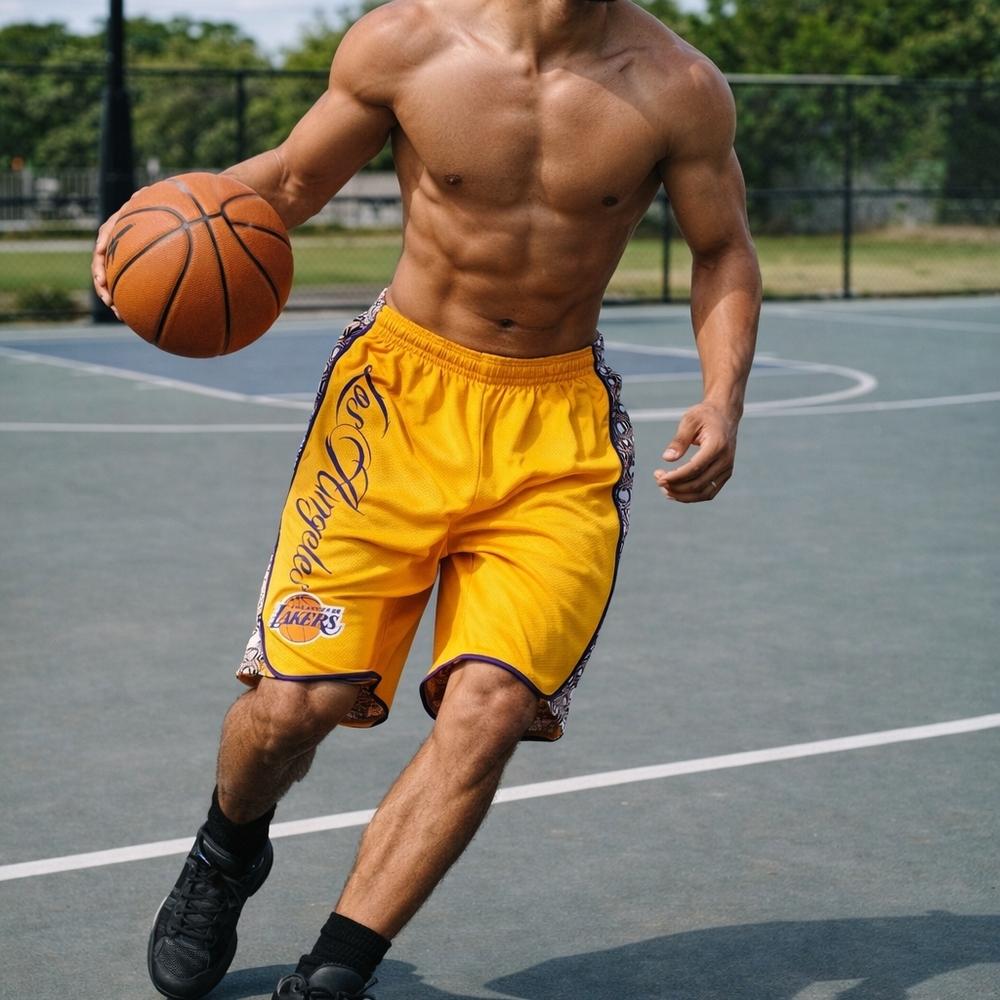 Unk Bright Yellow Los Angeles Lakers Athletic Basketball Shorts